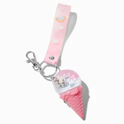 Claire's Porte-clés-Porte-clés bracelet rempli d'eau panda et cornet de glace rose