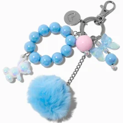 Claire's Porte-clés-Porte-clés breloque nounours couleur chromée pompon bleu