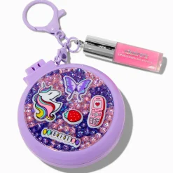 Claire's Lèvres|Porte-clés-Porte-clés gloss et brosse à cheveux licorne Y2K violet