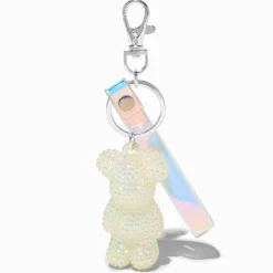 Claire's Porte-clés-Porte-clés ours bling-bling blanc