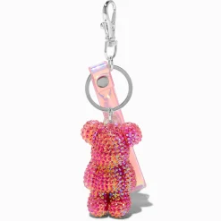 Claire's Porte-clés-Porte-clés ours bling-bling rose