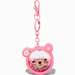 Claire's Porte-clés-Porte-clés à paillettes rempli d’eau ours visage d'ours rose