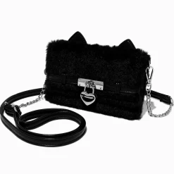 Claire's Portefeuilles-Porte-monnaie à bandoulière en peluche chat noir