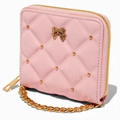 Claire's Portefeuilles-Porte-monnaie zippé rose effet matelassé moelleux à chaîne couleur dorée