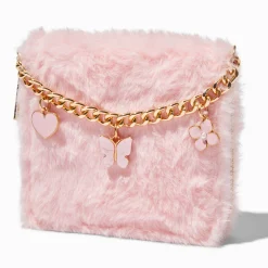 Claire's Portefeuilles-Porte-monnaie à zip sur tout le pourtour en fausse fourrure rose tendre