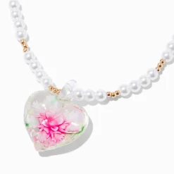 Claire's Colliers-Pressed Flowers Pendant Pearl Necklace
