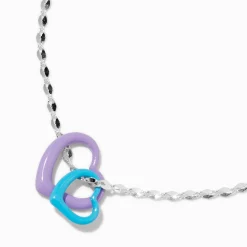 Claire's Colliers-Purple & Blue Enamel Double Heart Pendant Necklace