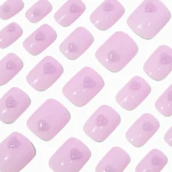 Claire's Ongles-Purple Heart Short Square Vegan Faux Nail Set - 24 Pack