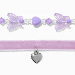 Claire's Colliers-Purple Velvet Butterfly Beaded Choker Necklaces - 2 Pack