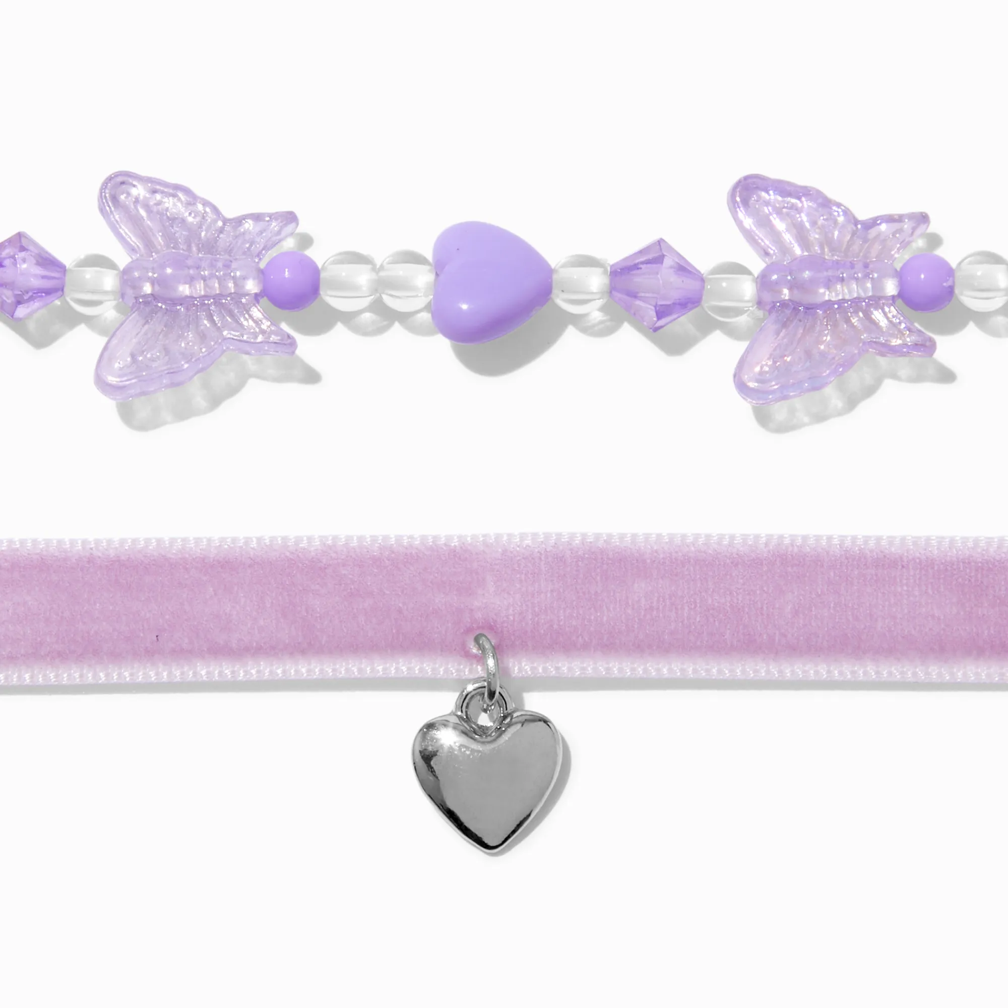 Claire's Colliers-Purple Velvet Butterfly Beaded Choker Necklaces - 2 Pack
