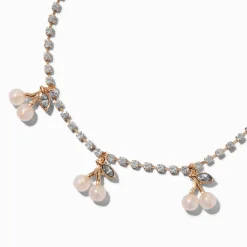 Claire's Colliers-Ras-de-cou chaîne à strass couleur dorée breloque cerise effet nacré