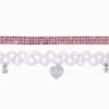 Claire's Colliers-Ras-de-cou cœur effet tatouage violet et strass roses - Lot de 2