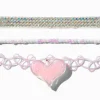 Claire's Colliers-Ras-de-cou cœur rose et bande iridescente - Lot de 3