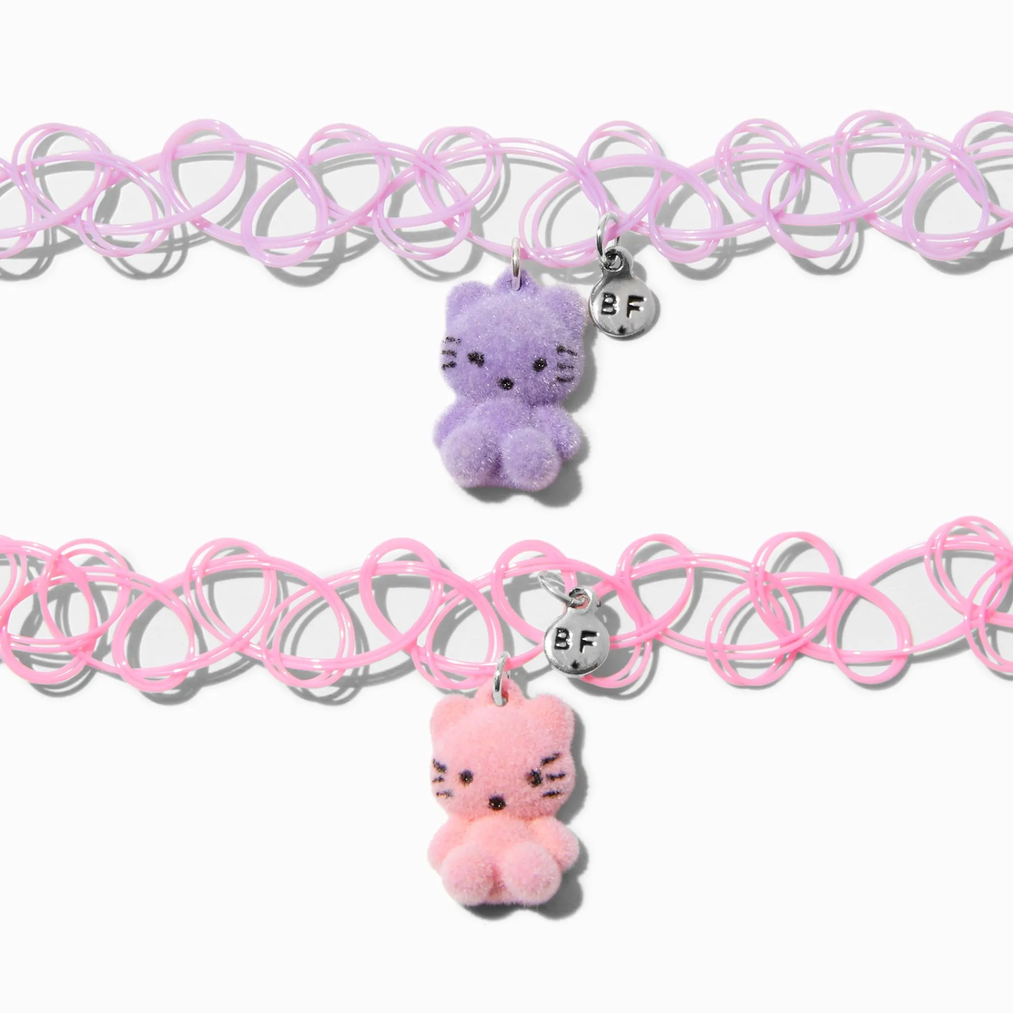 Claire's Clous D'oreilles|Colliers-Ras-de-cou effet tatouage avec chats pelucheux best friends - Lot de 2