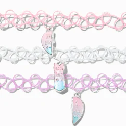 Claire's Colliers-Ras-de-cou effet tatouage avec changement de couleur UV cœur pastel best friends - Lot de 3