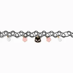 Claire's Colliers-Ras-de-cou effet tatouage breloque fleur rose chat noir