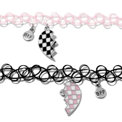 Claire's Colliers-Ras-de-cou effet tatouage cœur fendu rose et noir best friends - Lot de 2