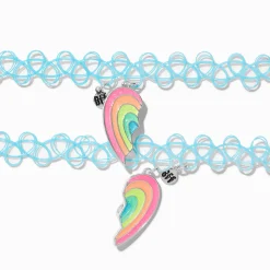 Claire's Colliers-Ras-de-cou effet tatouage cœur fendu arc-en-ciel Best Friends - Lot de 2