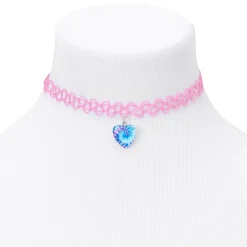 Claire's Colliers-Ras-de-cou effet tatouage cœur tie-dye rose