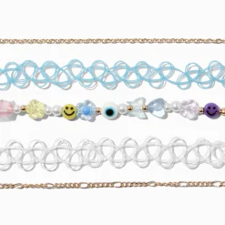 Claire's Colliers-Ras-de-cou effet tatouage et perlés Y2K, chaîne couleur dorée - Lot de 5