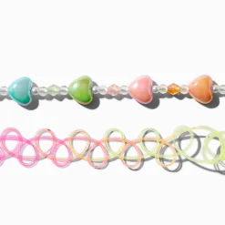 Claire's Colliers-Ras-de-cou effet tatouage et ras-de-cou perlé cœur dégradé - Lot de 2