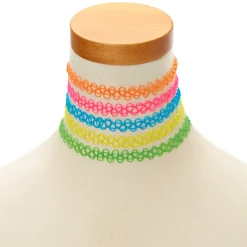 Claire's Colliers-Ras-de-cou effet tatouage fluo - Lot de 5