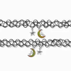 Claire's Colliers-Ras-de-cou effet tatouage lune d'humeur best friends - Lot de 2