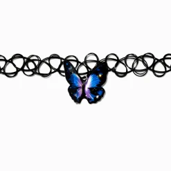 Claire's Colliers-Ras-de-cou effet tatouage noir avec pendentif papillon 3D