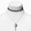 Claire's Colliers|Parures De Bijoux-Ras-de-cou effet tatouage noir et pendentif strass mystique bleu croissant de lune - Lot de 2