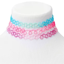 Claire's Colliers-Ras-de-cou effet tatouage à paillettes pastel - Lot de 3