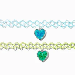 Claire's Colliers-Ras-de-cou effet tatouage pendentif cœur « BFF » phosphorescents best friends - Lot de 2