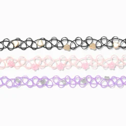 Claire's Colliers-Ras-de-cou effet tatouage perlé floral et cœur - Lot de 3