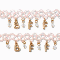 Claire's Colliers-Ras-de-cou effet tatouage rose lettre bulle couleur dorée Best friends - Lot de 2