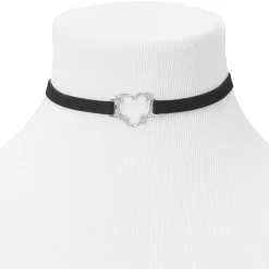 Claire's Colliers-Ras-de-cou noir breloque cœur couleur argentée