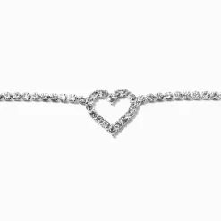 Claire's Colliers-Ras-de-cou à pendentif cœur strass couleur argentée