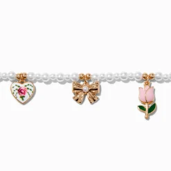 Claire's Colliers-Ras-de-cou perle d'imitation breloque florale et nœud