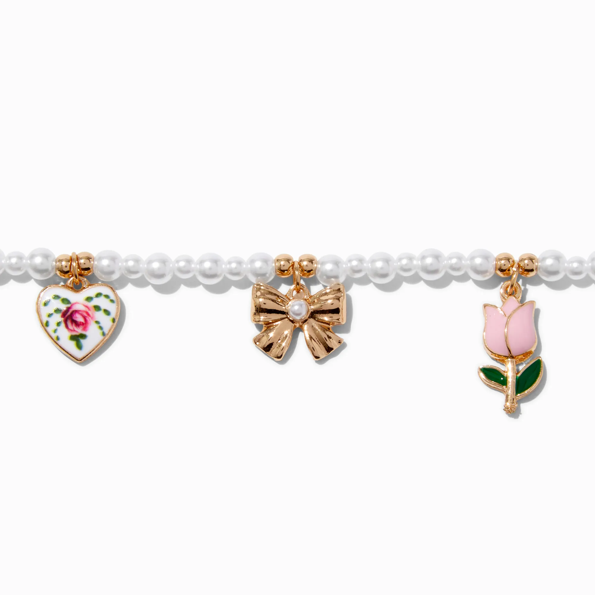 Claire's Colliers-Ras-de-cou perle d'imitation breloque florale et nœud