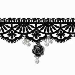 Claire's Colliers-Ras-de-cou rose dentelle noire