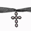 Claire's Colliers-Ras-de-cou ruban noir à pendentif croix en filigrane violet