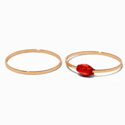 Claire's Bagues-Red Beaded Gold-tone Ring Stack - 2 Pack