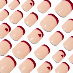 Claire's Ongles-Red Heart French Tip Squoval Vegan Faux Nail Set - 24 Pack