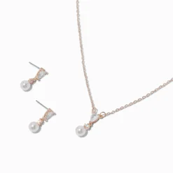 Claire's Pendantes|Colliers-Rose Gold-tone Cubic Zirconia Blush Pink Pearl Jewelry Set - 2 Pack
