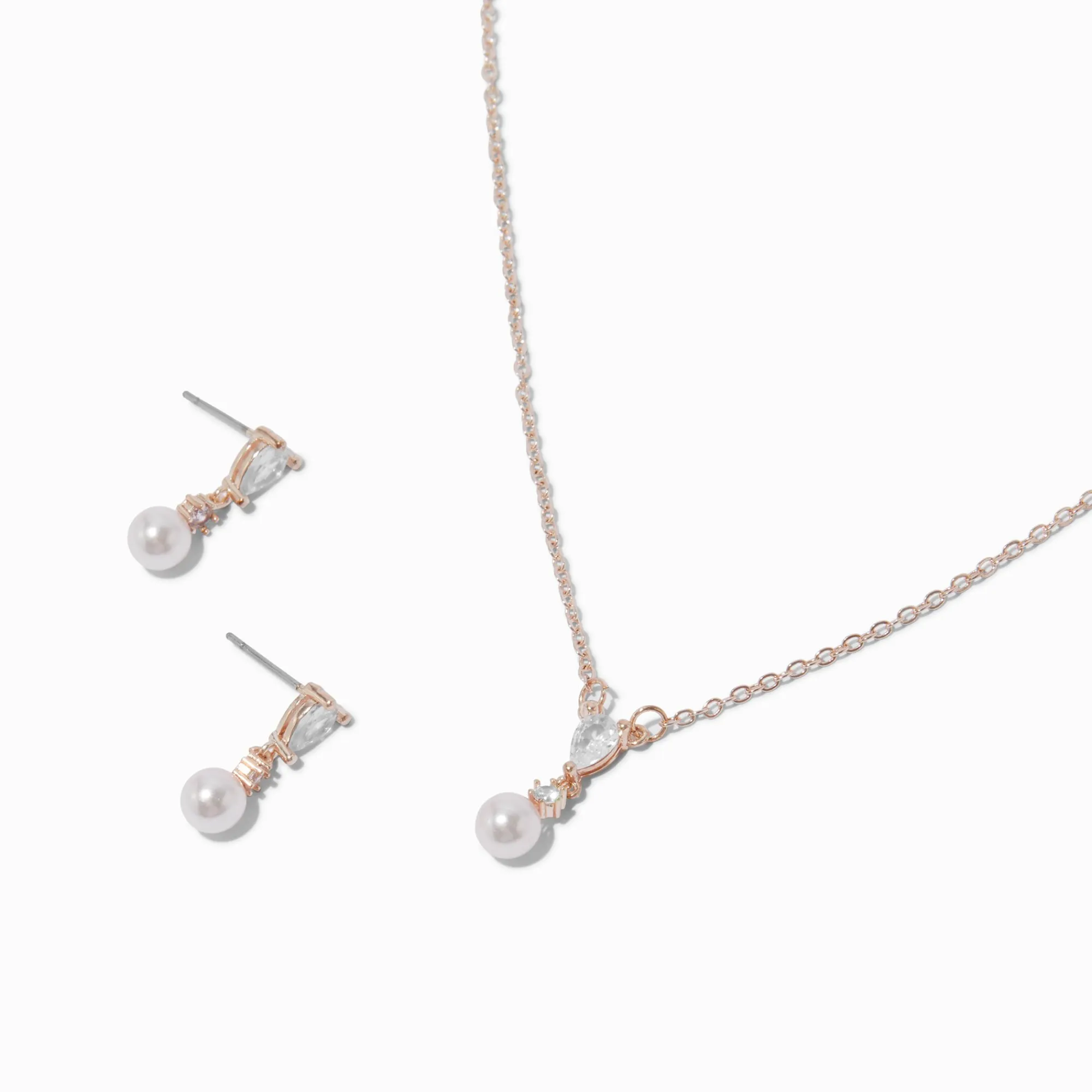 Claire's Pendantes|Colliers-Rose Gold-tone Cubic Zirconia Blush Pink Pearl Jewelry Set - 2 Pack