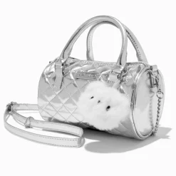 Claire's Sacs À Bandoulière-Sac à bandoulière baril matelassé ours couleur argentée