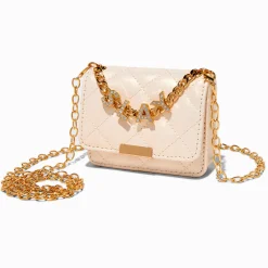 Claire's Sacs À Bandoulière-Sac à bandoulière à chaîne couleur dorée « Slay » matelassé rose clair