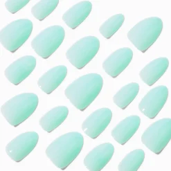 Claire's Ongles-Sage Green Glossy Short Almond Vegan Faux Nail Set - 24 Pack
