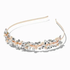 Claire's Bandeaux Et Serre-têtes-Serre-tête avec perles d'imitation et feuilles en strass couleur doré rose