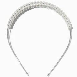 Claire's Bandeaux Et Serre-têtes-Serre-tête double rang perle d'imitation blanc