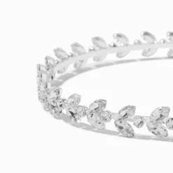 Claire's Bandeaux Et Serre-têtes-Serre-tête feuille strass couleur argentée