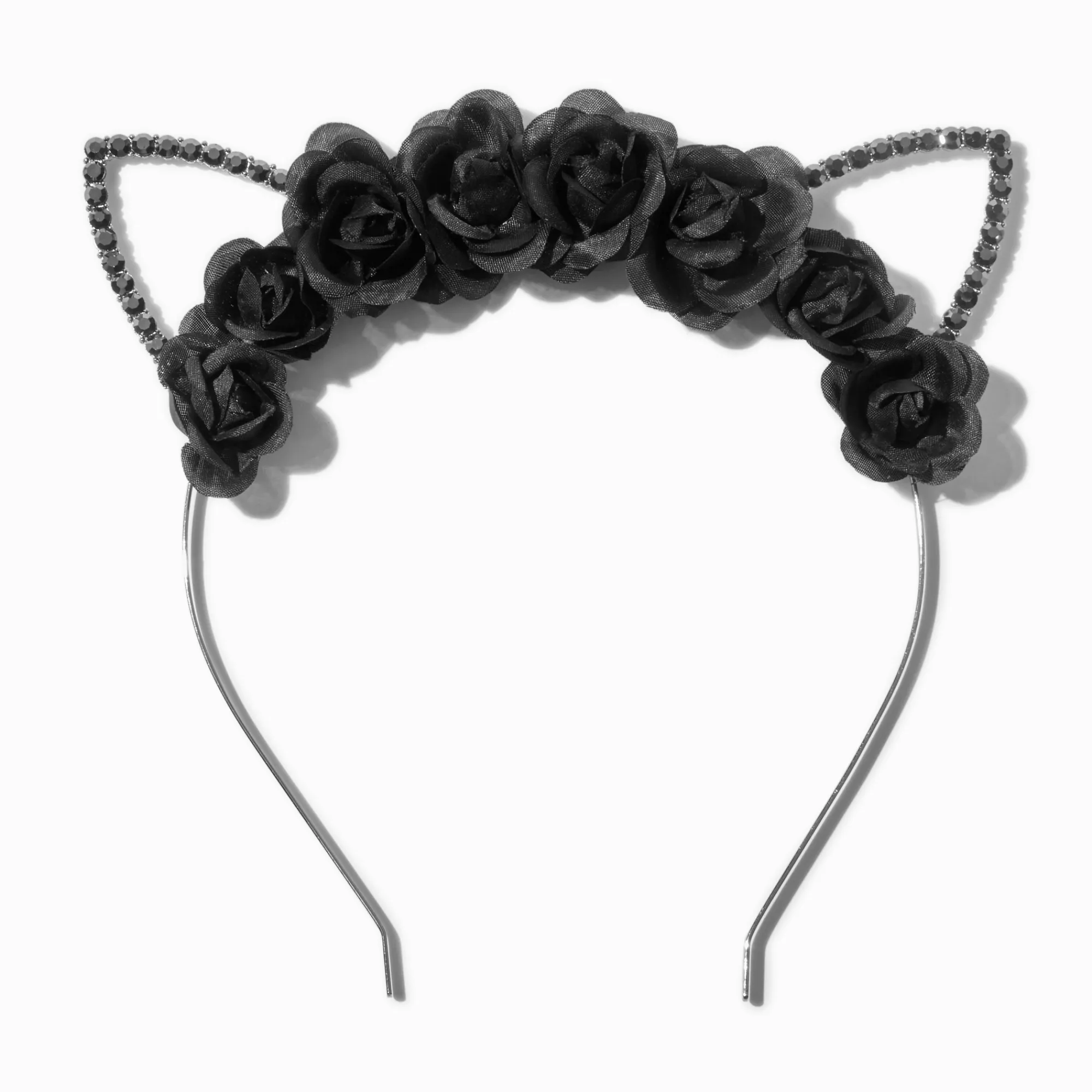 Claire's Bandeaux Et Serre-têtes-Serre-tête à oreilles de chat strass et fleurs noir
